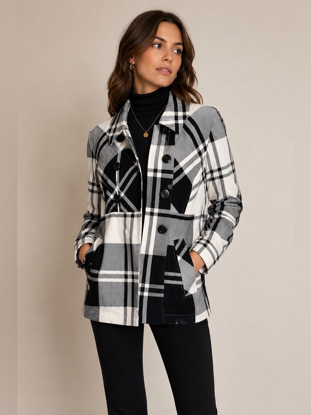 Sandro Sportswear Plaid Double Breasted “Mod” Jacket Black White Gray L
